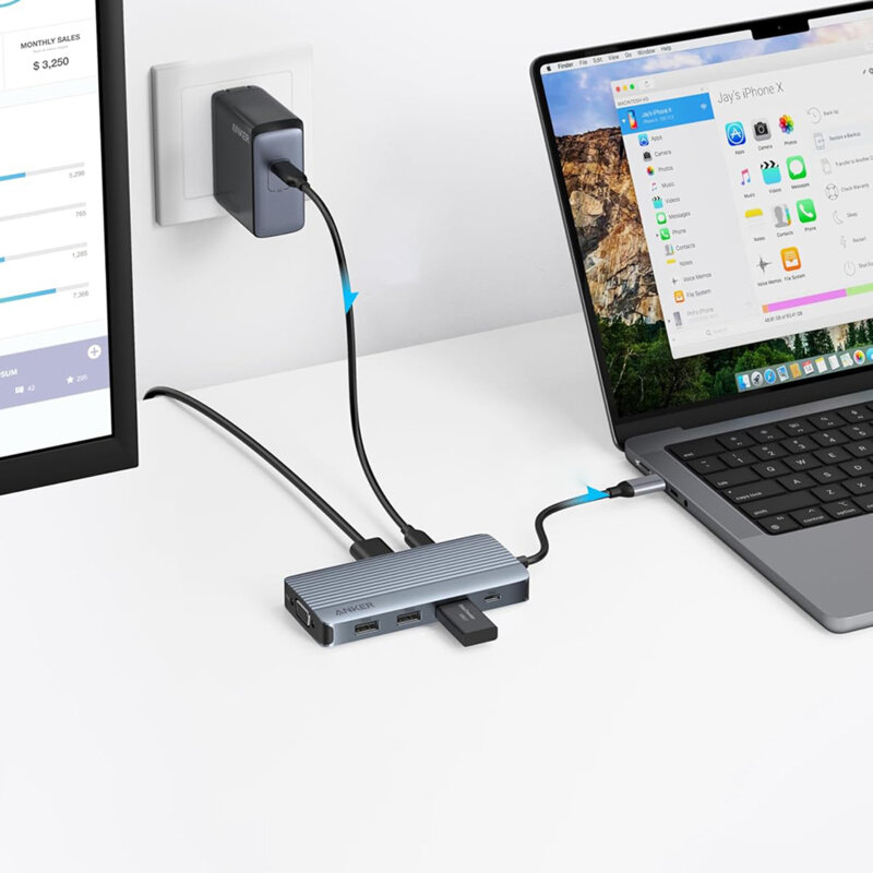 Hub 8in1 USB3.2, transfer date 5Gbps Anker, gri