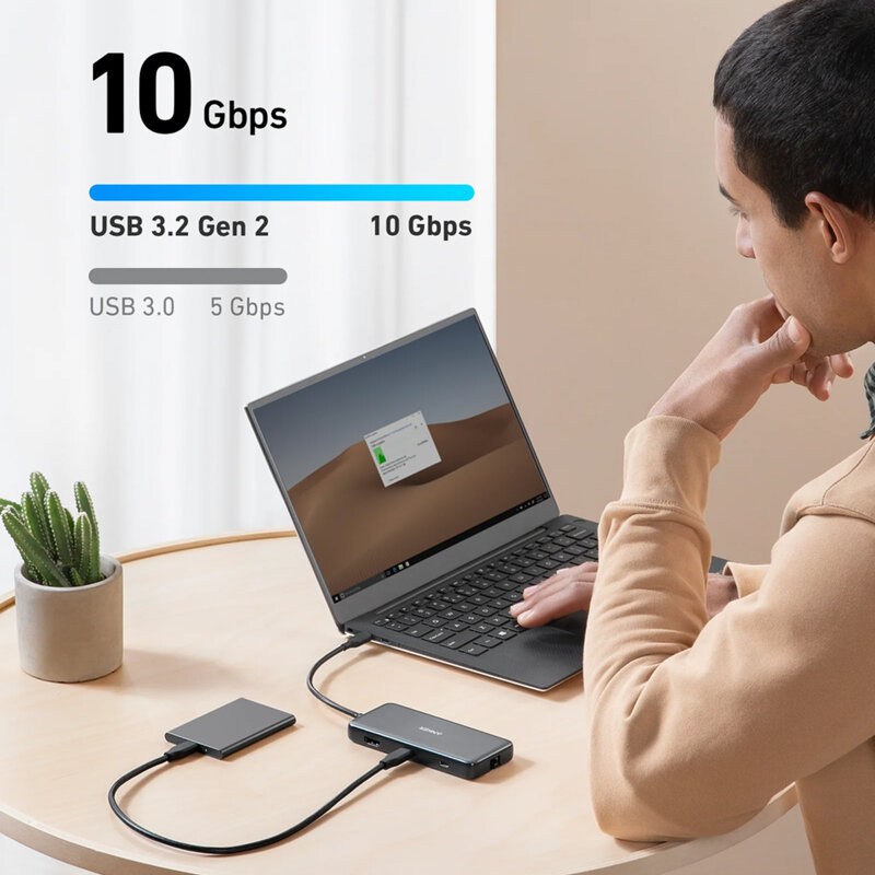 Hub 8in1 Type-C, HDMI, SD, Ethernet Anker, PD85W, 10Gbps, gri