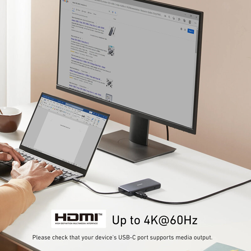 Hub 8in1 Type-C, HDMI, SD, Ethernet Anker, PD85W, 10Gbps, gri