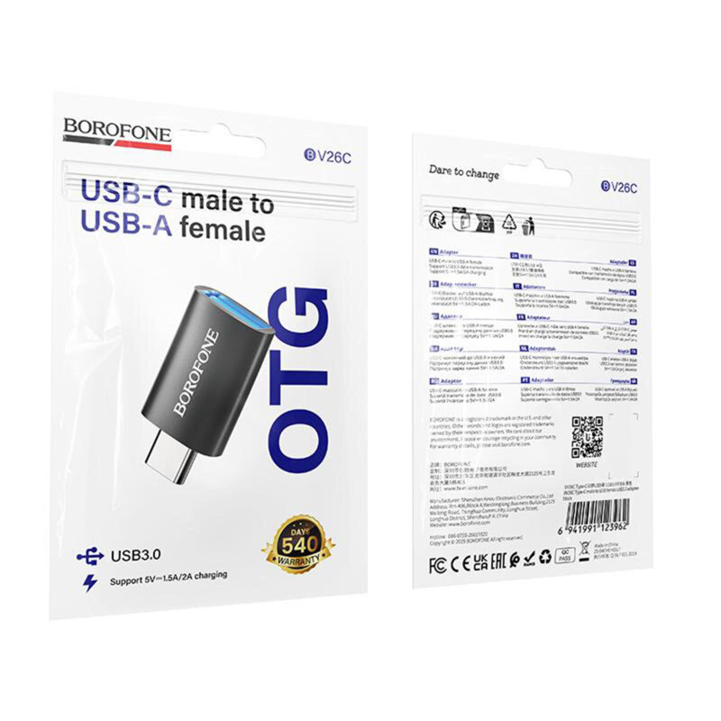 Adaptor OTG USB-C la USB 3.0, 5Gbps, 2A, Borofone BV26C, negru