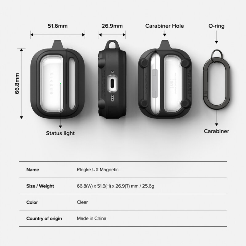 Husa AirPods Pro 3 Ringke UX Magnetic, transparenta