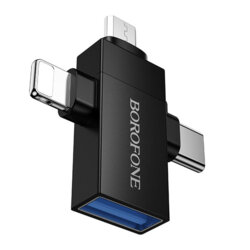 Adaptor USB la Lightning/Type-C/Micro-USB, 1.5A, Borofone BV26D, negru