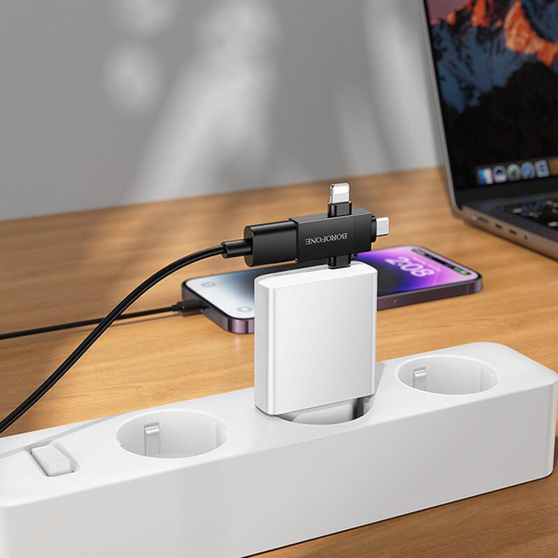 Adaptor USB la Lightning/Type-C/Micro-USB, 1.5A, Borofone BV26D, negru