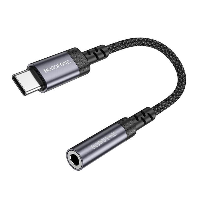 Adaptor audio USB-C la Jack 3.5mm, DAC, Borofone BV24, gri, 15cm