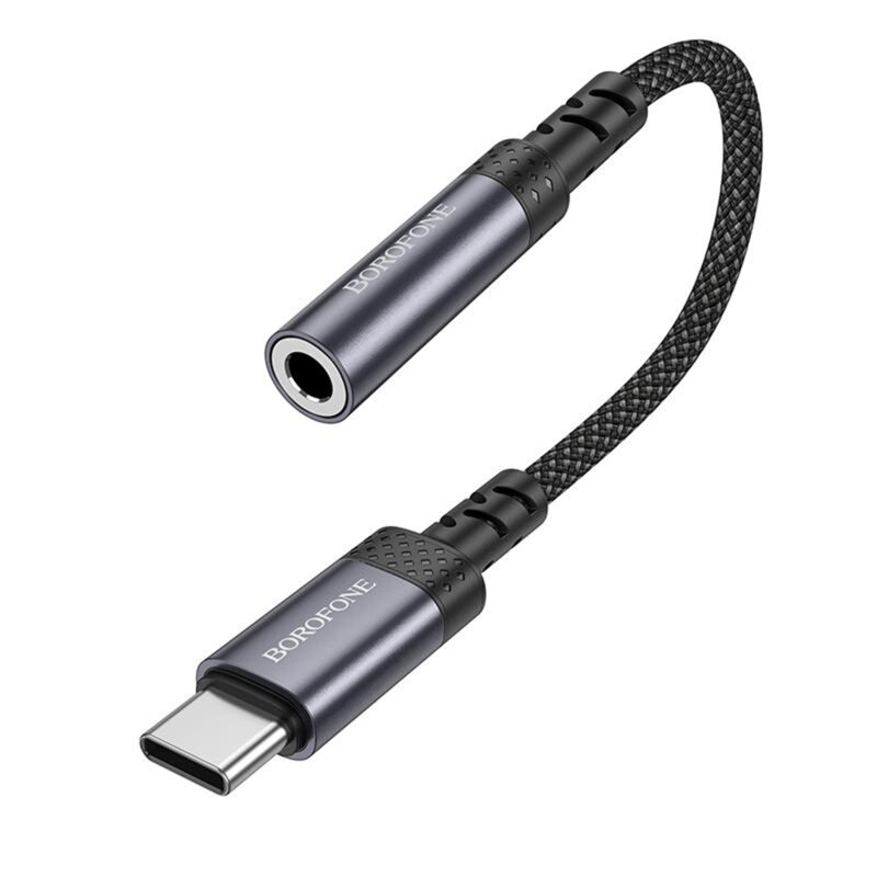 Adaptor audio USB-C la Jack 3.5mm, DAC, Borofone BV24, gri, 15cm