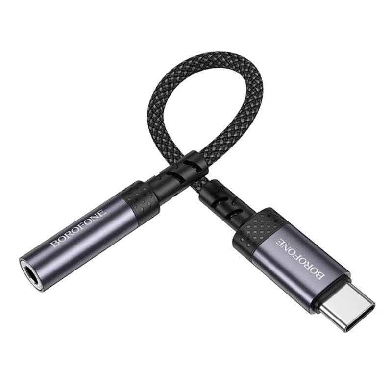 Adaptor audio USB-C la Jack 3.5mm, DAC, Borofone BV24, gri, 15cm