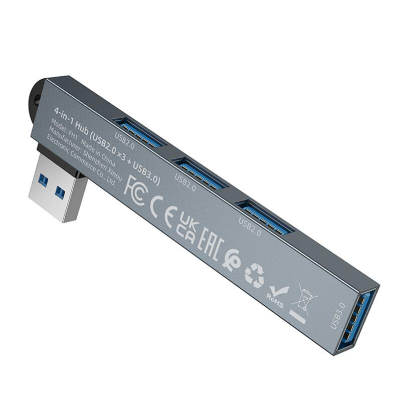 Hub USB 4 in 1, 3x USB 2.0, 1x USB 3.0, Borofone FH1, gri