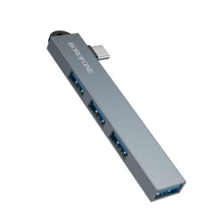 Hub USB-C 4 in 1, 3x USB 2.0, 1x USB 3.0, Borofone FH1A, gri