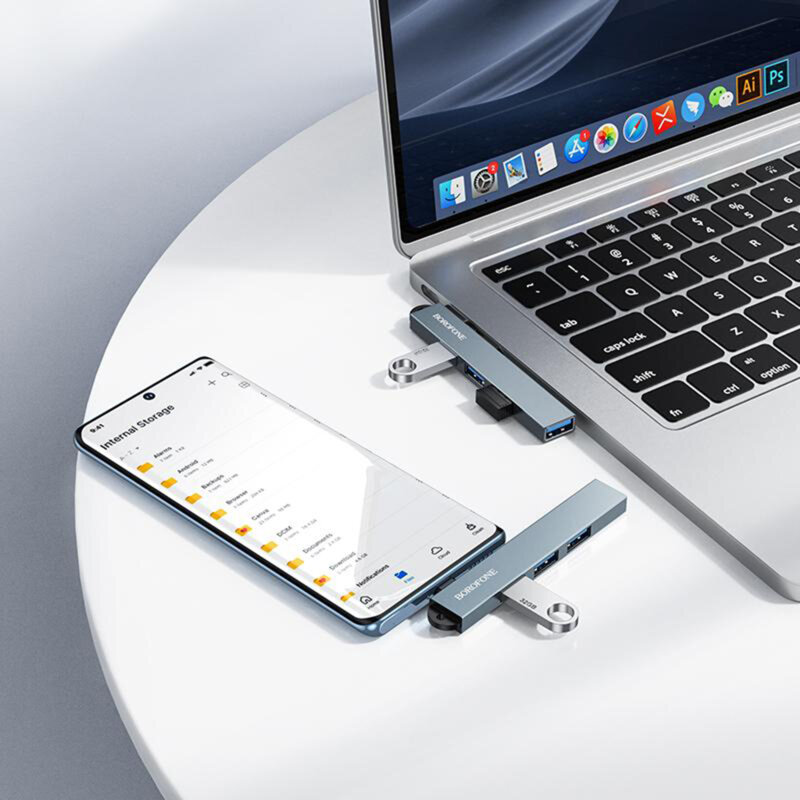Hub USB-C 4 in 1, 3x USB 2.0, 1x USB 3.0, Borofone FH1A, gri