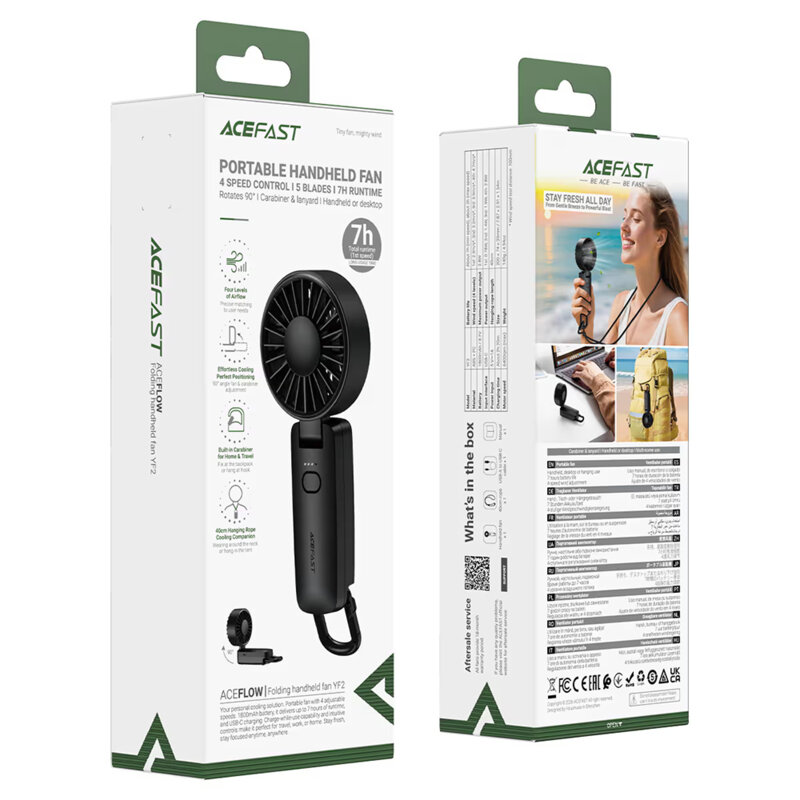 Mini ventilator portabil cu 4 viteze, LED, 1800mAh Acefast YF2