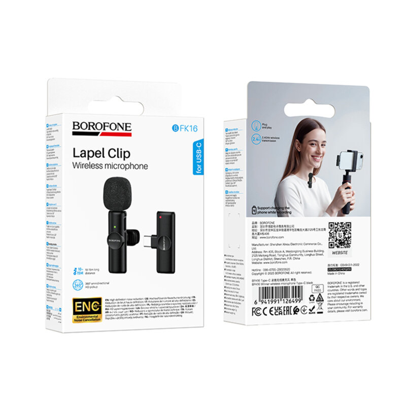 Lavaliera wireless USB-C, Noise Cancelling, Borofone Winner, BFK16