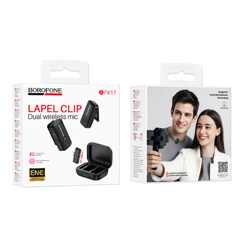 [Pachet 2x] Microfoane lavalier wireless cu carcasa, Borofone Lemai, BFK17