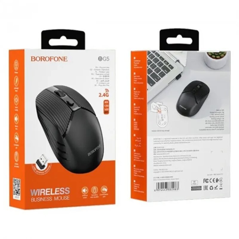 Mouse wireless 1600DPI, ergonomic, Borofone Business, BG5