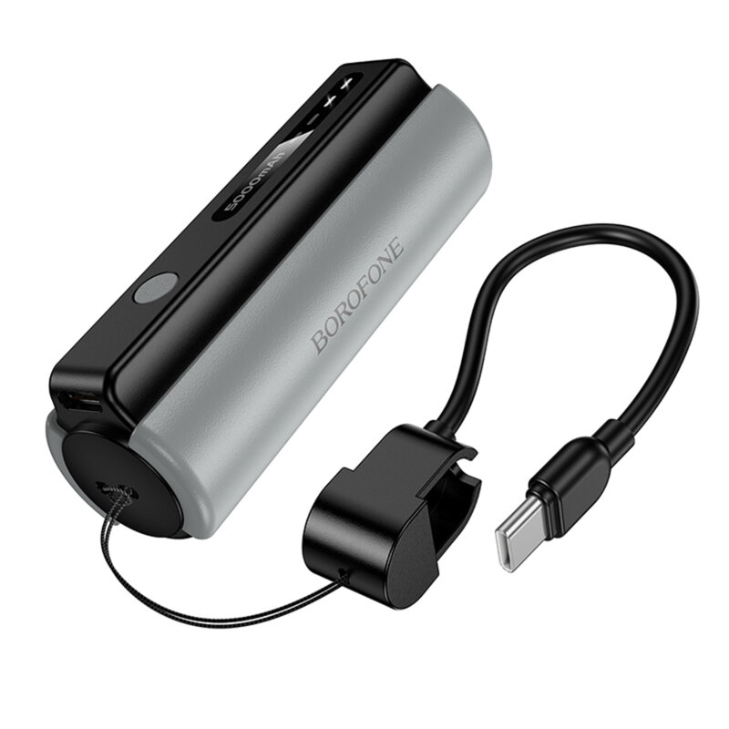 Power bank 5000mAh, cablu USB-C, lanterna, Borofone Star, BJ87