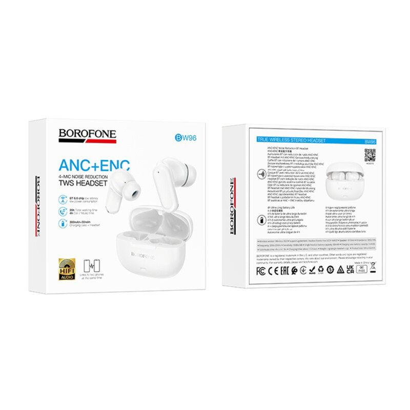 Casti wireless Bluetooth V6.0, ANC + ENC, Borofone Mellow, BW96