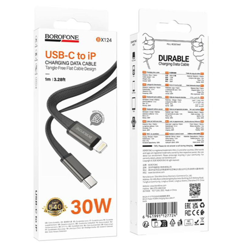 Cablu USB-C la Lightning, 30W, Borofone Peace, BX124, 1m