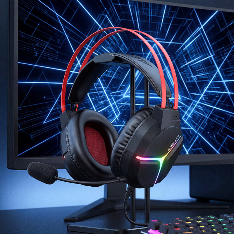 Casti gaming cu fir, RGB si microfon flexibil Acefast H16, 2m