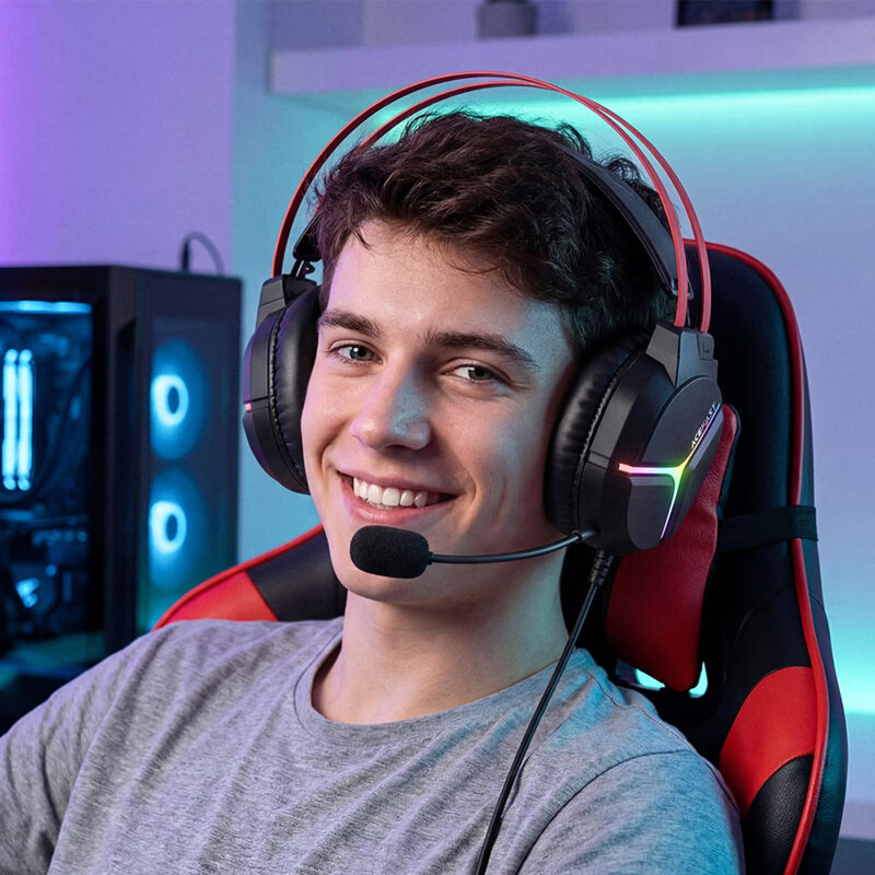 Casti gaming cu fir, RGB si microfon flexibil Acefast H16, 2m