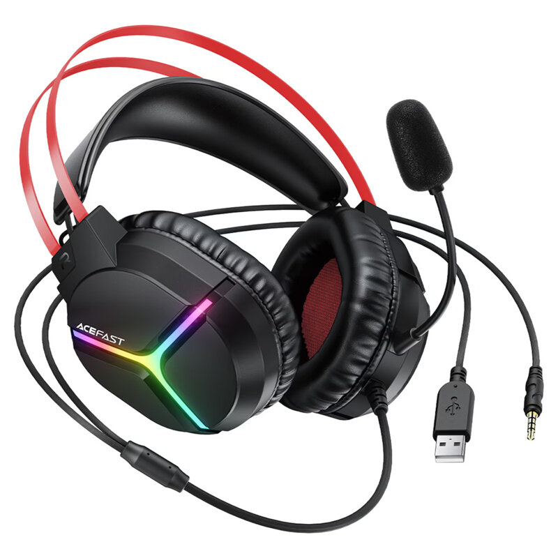 Casti gaming cu fir, RGB si microfon flexibil Acefast H16, 2m
