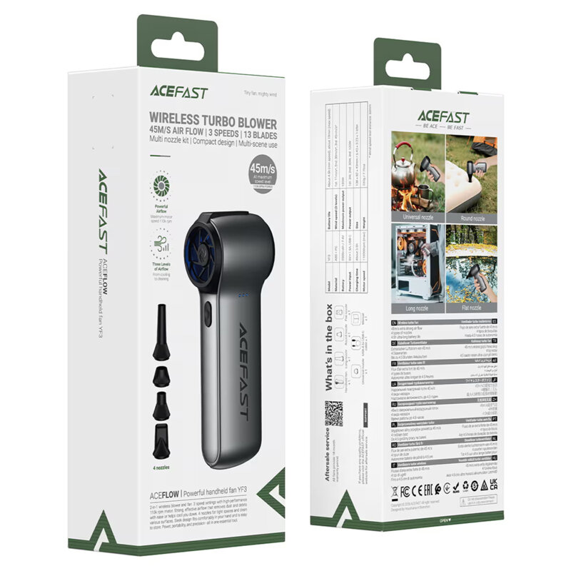 Mini ventilator high-speed cu 4 duze, 2500mAh, LED Acefast YF3