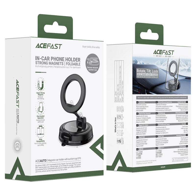 Suport auto magnetic pentru bord Acefast D70, universal, negru