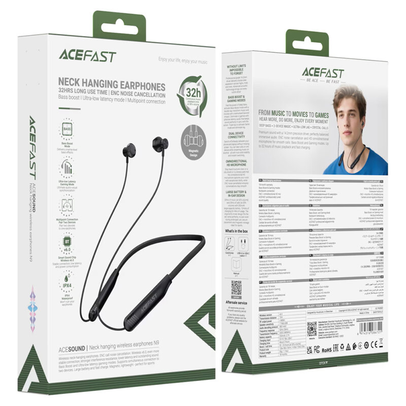 Casti sport magnetice cu bass mode, ENC Acefast N9, 200mAh