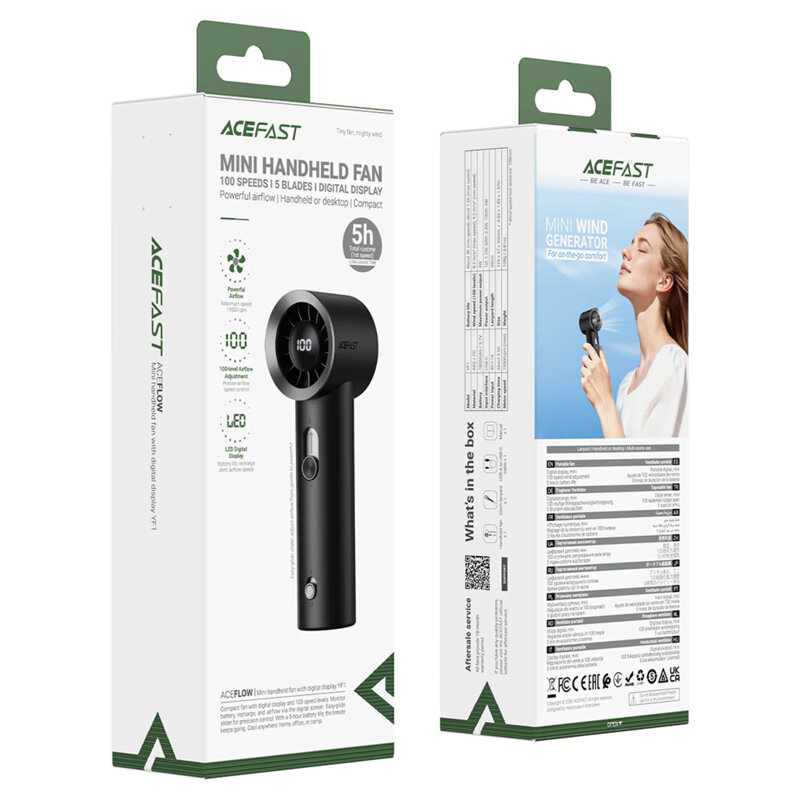 Mini ventilator portabil 19500rpm cu afisaj, 1800mAh Acefast YF1
