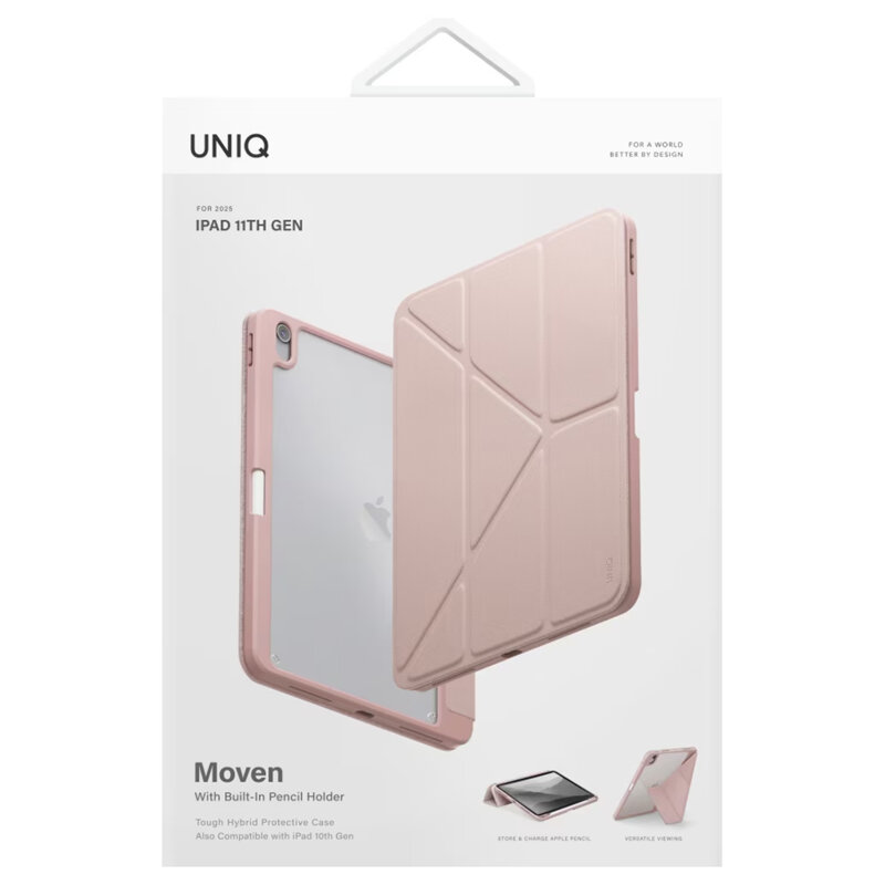Husa 360 iPad 11 (2025) cu bumper UNIQ Moven, roz pudra