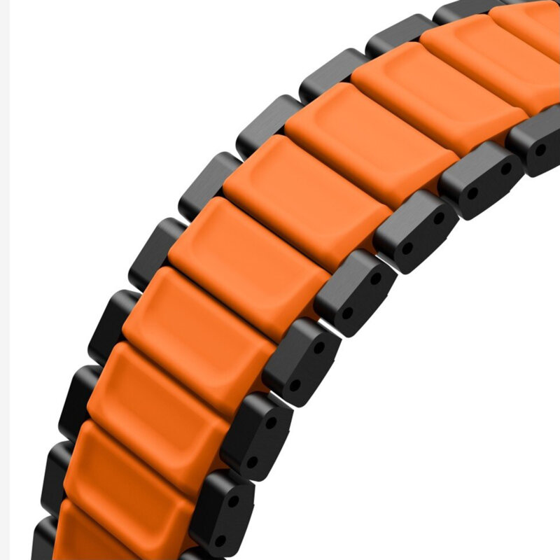 Curea Apple Watch 11 46mm din otel UNIQ Strova Flex, negru/oranj