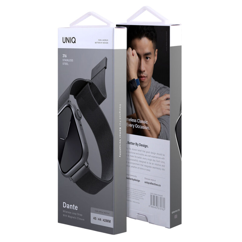 Curea Apple Watch SE 3 40mm din otel inoxidabil UNIQ Dante, gri