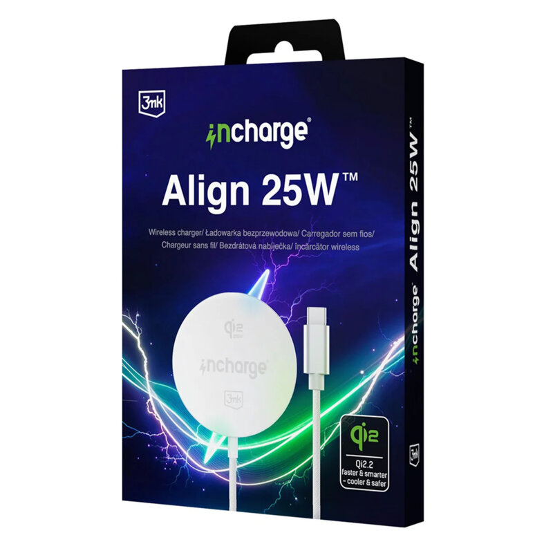 Incarcator wireless 25W, Qi2.2, 3mk incharge® Align, alb