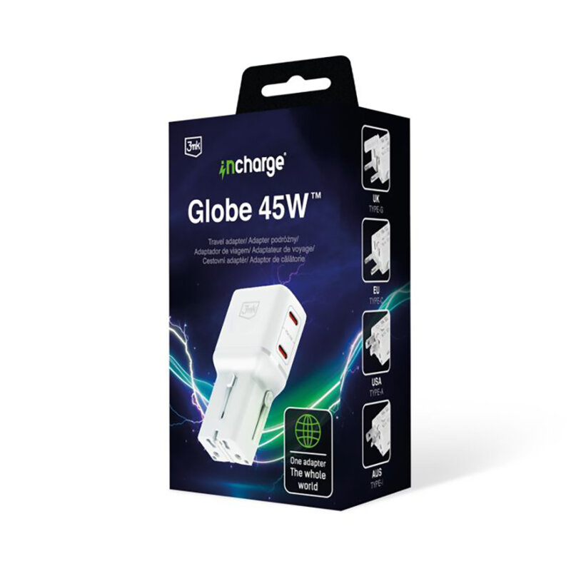 Adaptor retea 45W USB-C, 3mk incharge® Globe, alb
