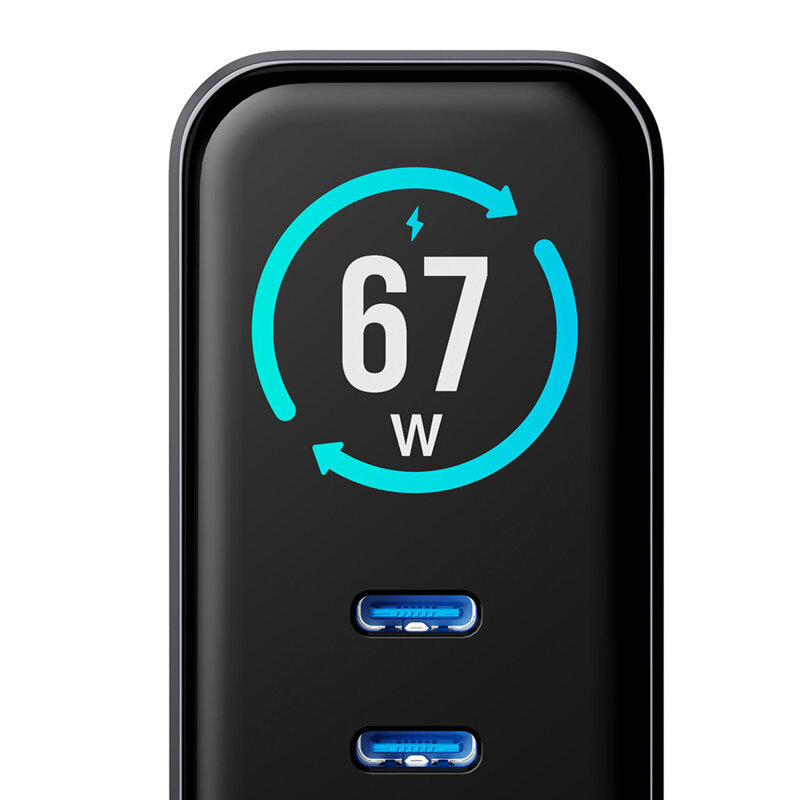 Incarcator priza cu ecran TFT 67W, 3mk incharge® Lumin, negru