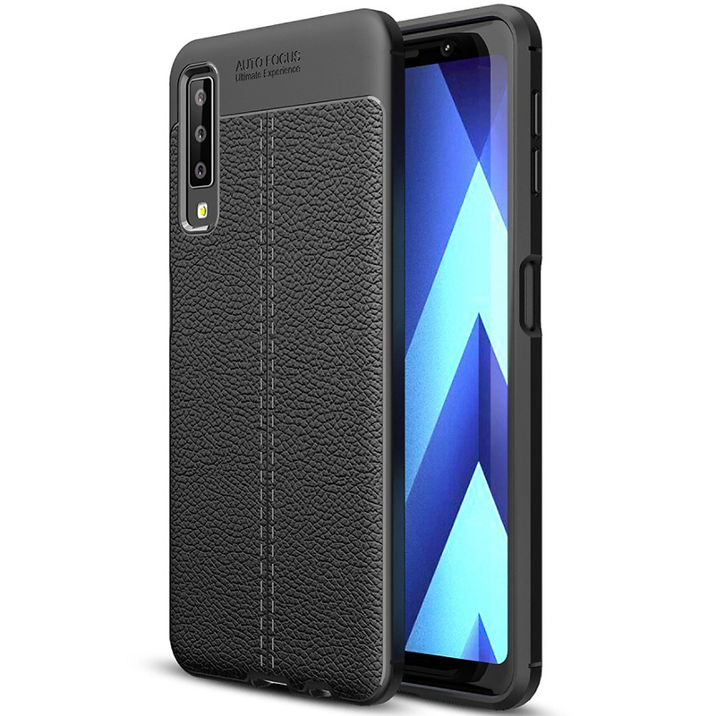 Husa Samsung Galaxy A7 2018 TPU Litchi Autofocus Pattern - Negru