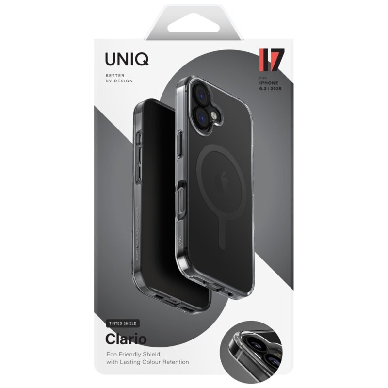 Husa iPhone 17 UNIQ Clario MagClick™ Eco-Friendly Case, negru