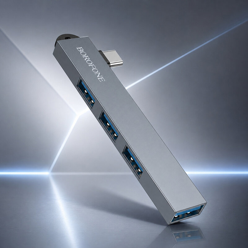 Hub USB-C 4 in 1, 3x USB 2.0, 1x USB 3.0, Borofone FH1A, gri