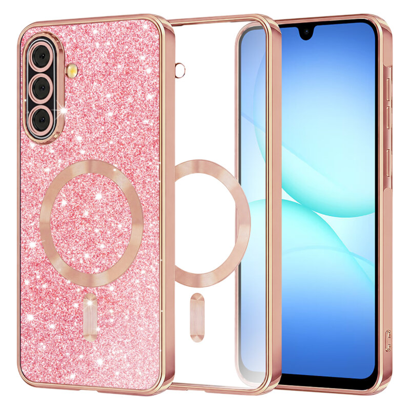 Husa premium Samsung Galaxy A18 5G Techsuit Luxury Glitter MagSafe, roz auriu