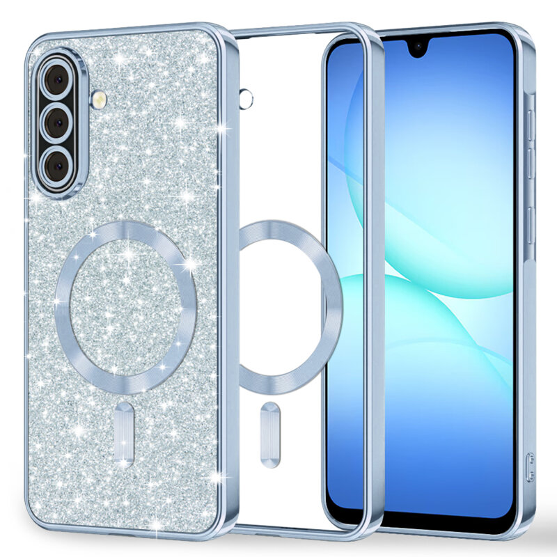 Husa premium Samsung Galaxy A18 Techsuit Luxury Glitter MagSafe, bleu