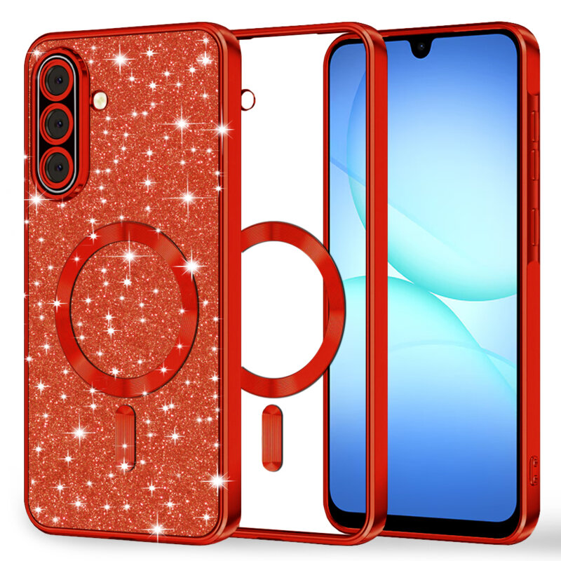 Husa premium Samsung Galaxy A18 Techsuit Luxury Glitter MagSafe, rosu