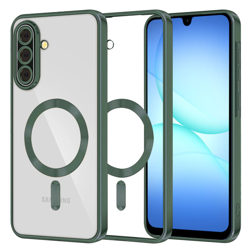 Husa premium Samsung Galaxy A18 Techsuit Luxury Crystal MagSafe, verde inchis