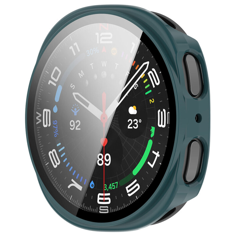 [Pachet 360°] Husa + folie Samsung Galaxy Watch9 44mm Techsuit Defense, verde inchis