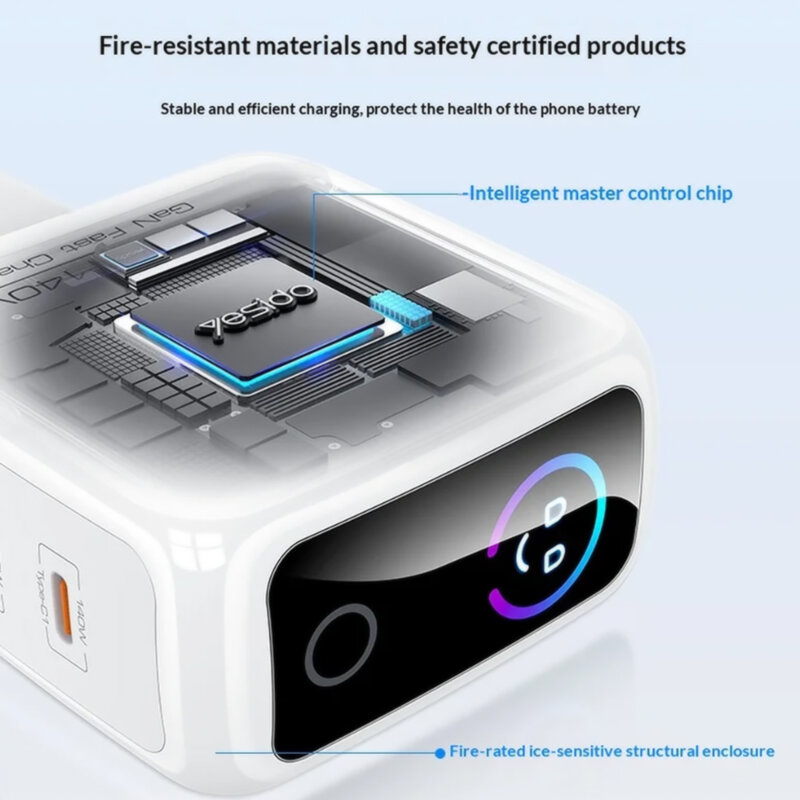 Incarcator priza USB, tip C cu ecran TFT Yesido, 140W, YC114
