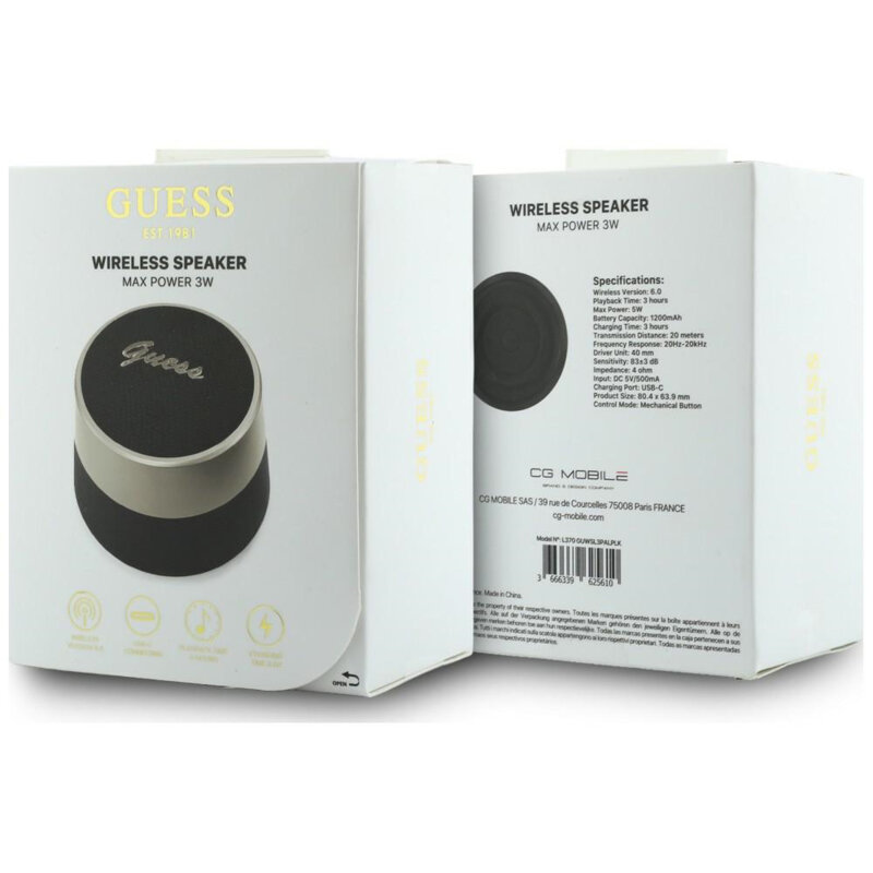 Boxa portabila Guess Bluetooth V5.4, TWS, 5W, negru, GUWSL3PALPLK