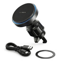 Suport telefon auto cu incarcare wireless Lisen, 15W, negru