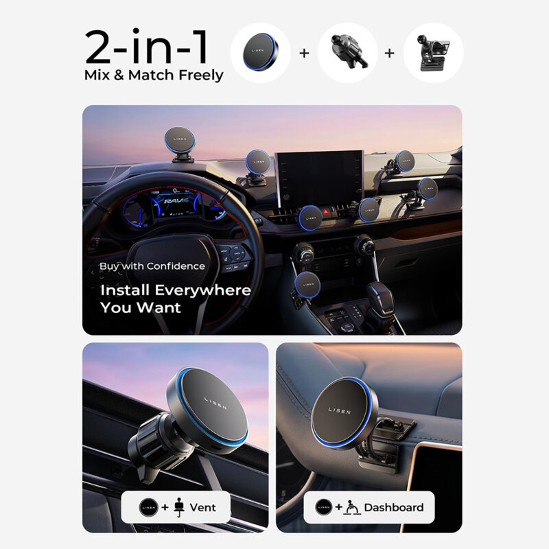 Suport telefon auto cu incarcare wireless Lisen, 15W, negru