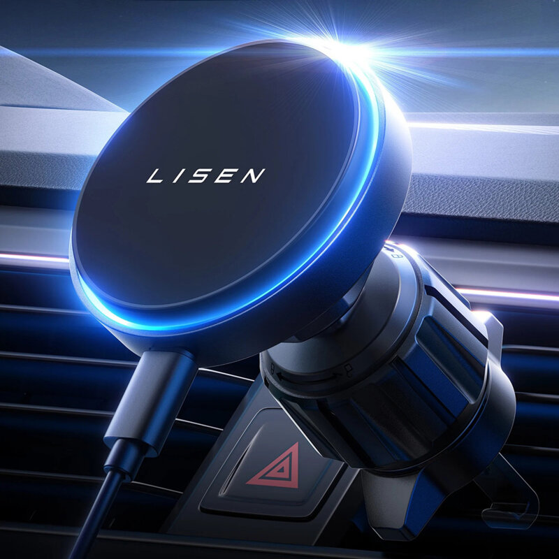 Suport telefon auto cu incarcare wireless Lisen, 15W, negru