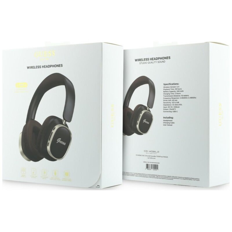 Casti Bluetooth Guess Rectangle Metal Script, maro, GUBHV28HGCSMW