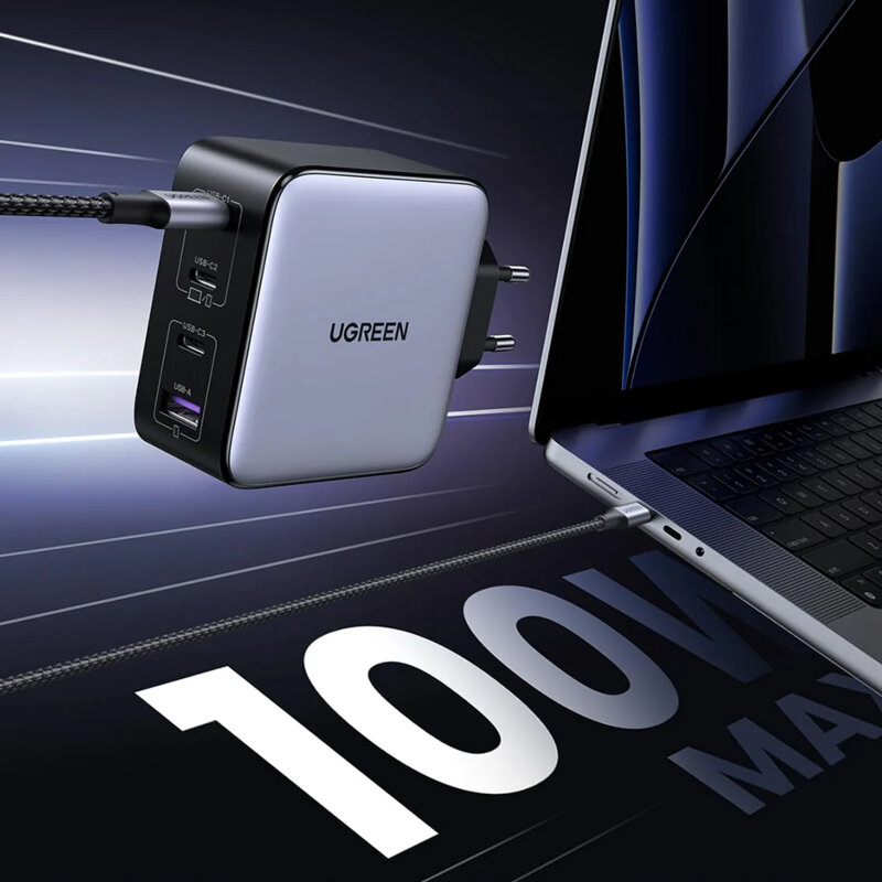 Incarcator Fast Charge GaN 100W, 3x Type-C, USB Ugreen, 40747