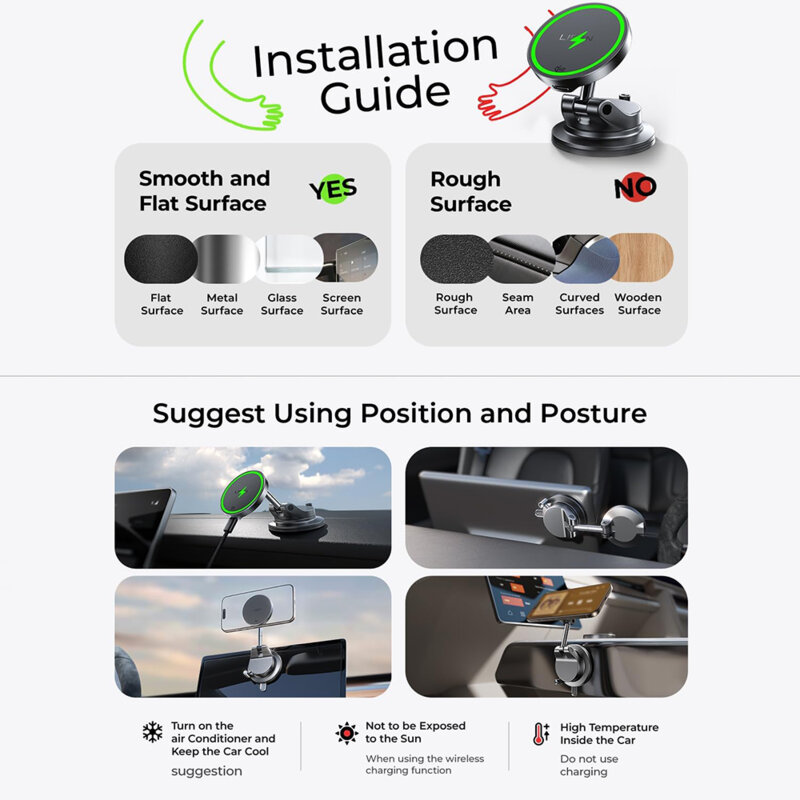 Suport auto cu incarcare wireless Qi2.2 25W Lisen, YL0225090001