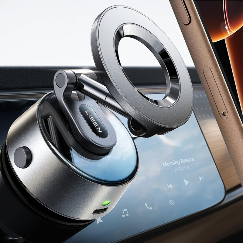 Suport telefon auto magnetic, electric Lisen, 130mAh, gri, A690
